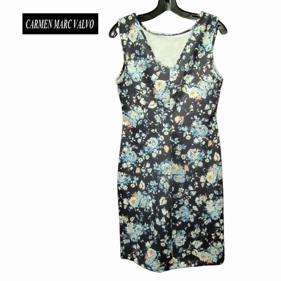 Carmen Marc Valvo NEW GISELLE NIGHT Roses Low Back Pencil Dress S - Picture 8 of 11